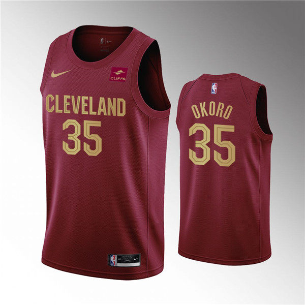 Men's Cleveland Cavaliers #35 Isaac Okoro Wine Icon Edition Stitched Basketball Jersey - Click Image to Close